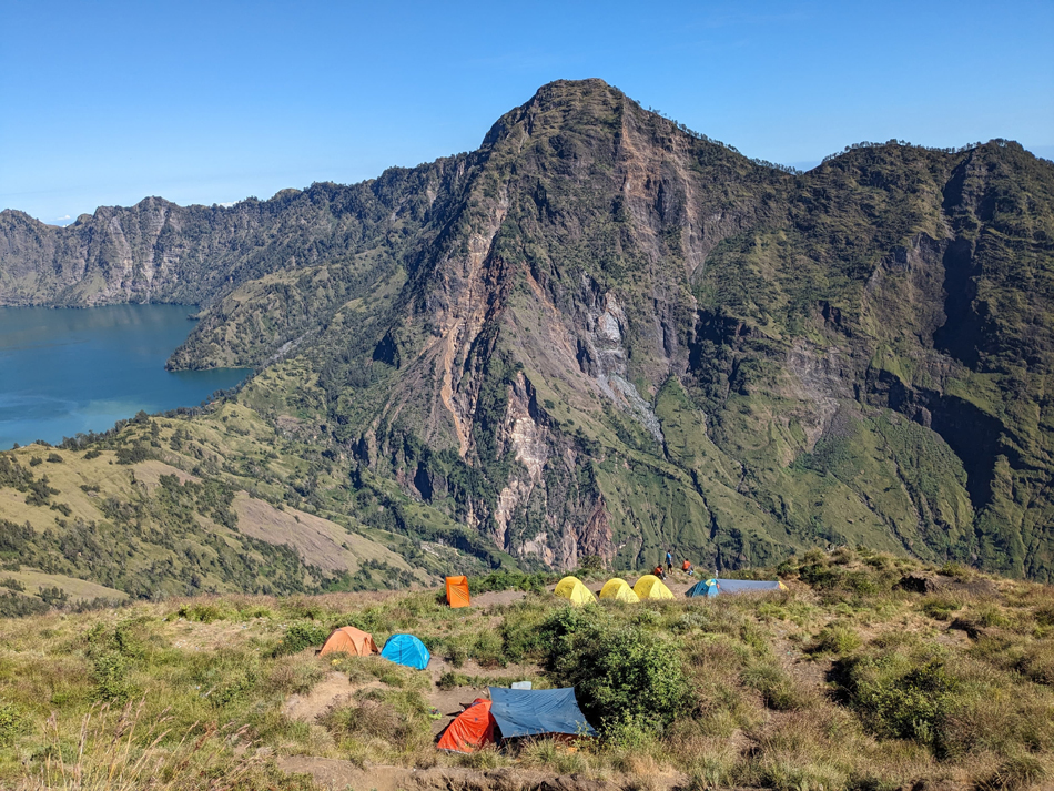 View of Segara Anak Lake from Crater Rim Mount Rinjani