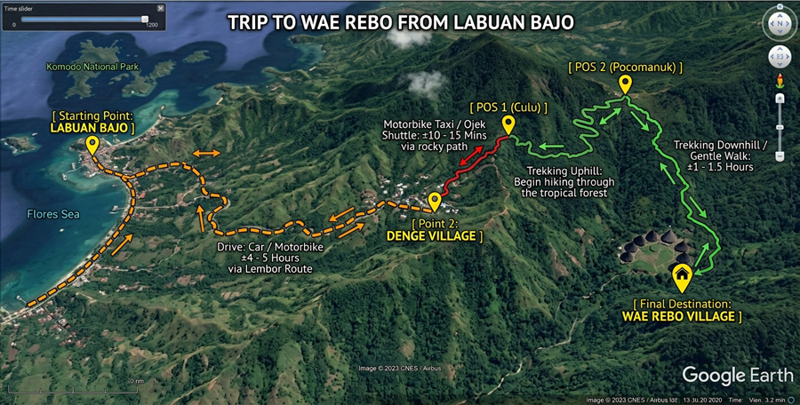 The trip map from Labuan Bajo to Wae Rebo